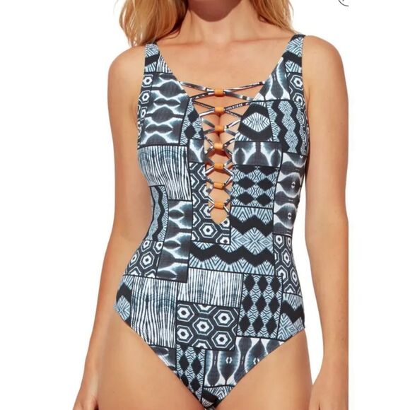BLEU BY ROD BEATTIE Island Time One-Piece Lace up knotted Women's Swimsu… - Picture 2 of 6